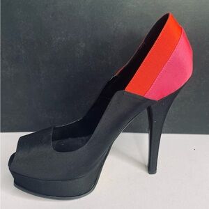 Fendi Tricolor Colorblock Canvas Fendista Peep Toe Platform Pumps Size 39.5